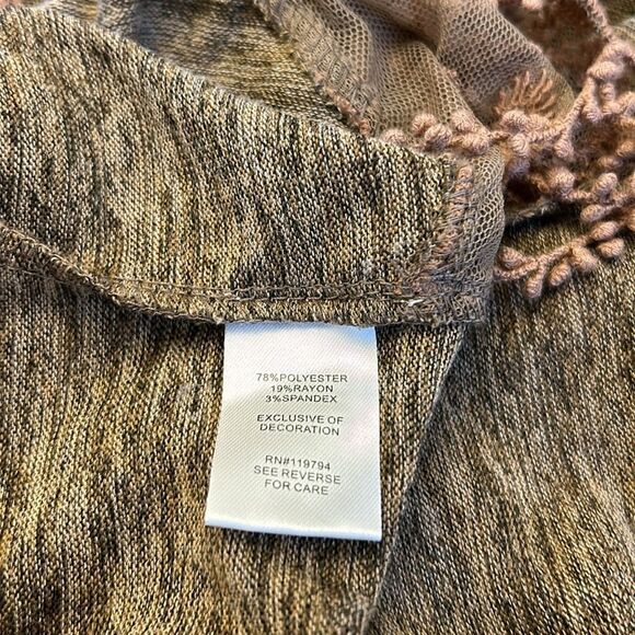 One World brown long floral mesh fringed open cardigan Size L EUC - Picture 9 of 10